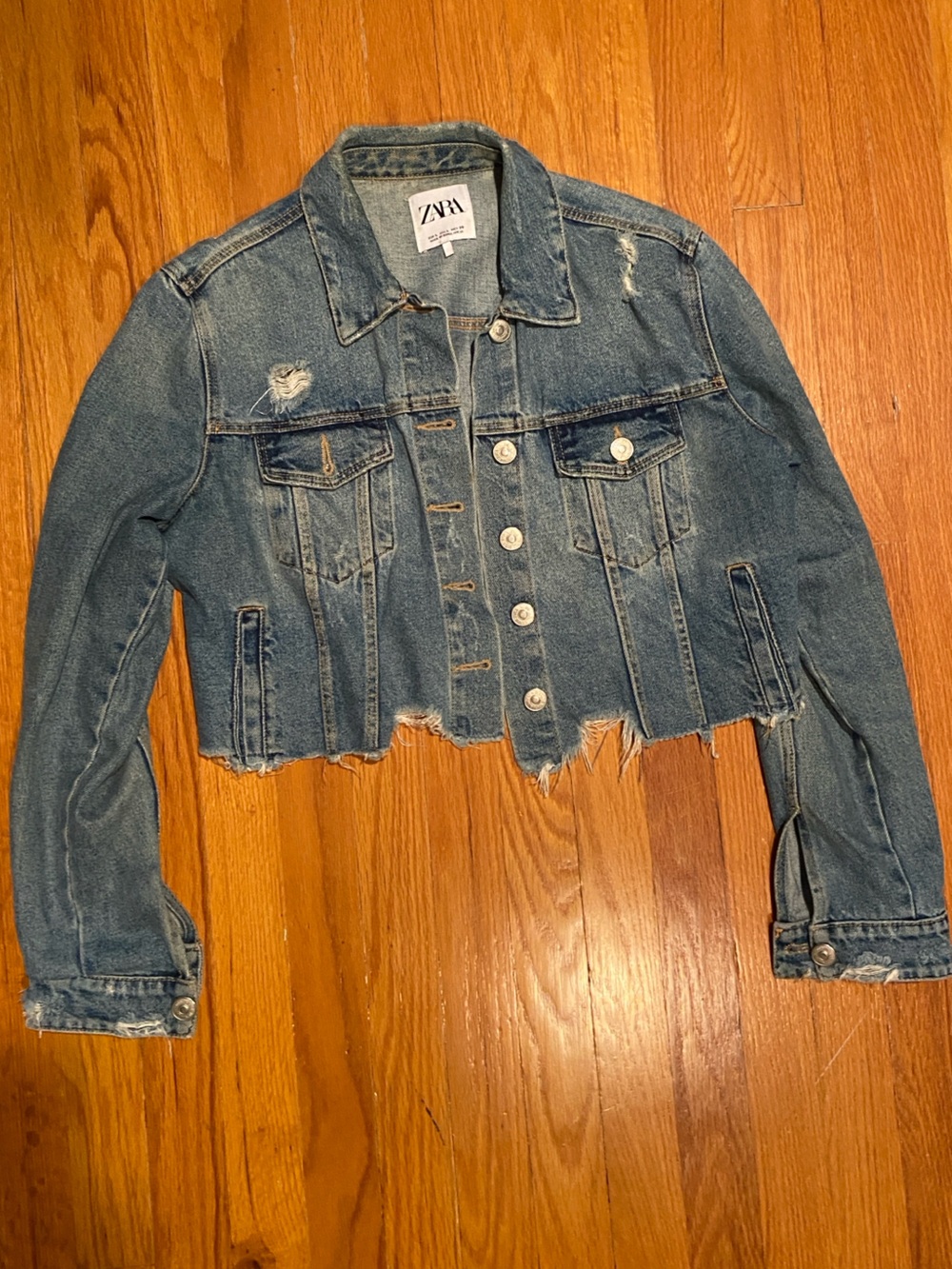 ZARA cropped Distressed Denim Jacket